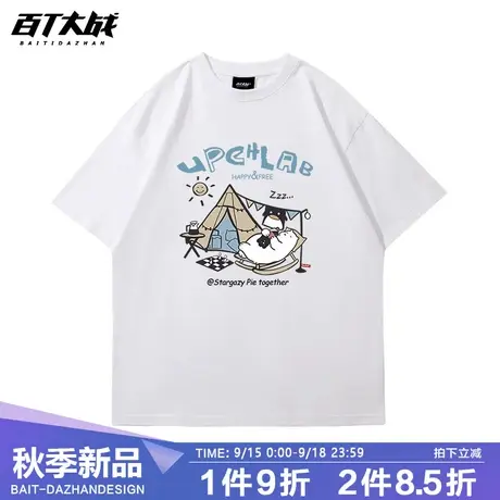 夏季日系复古卡通印花纯棉短袖t恤女ins潮设计感小众宽松学生上衣商品大图