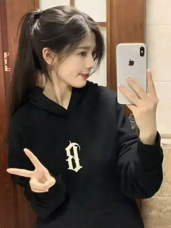 2024新款春秋薄款连帽卫衣女潮牌美式复古oversize慵懒风外套上衣商品大图