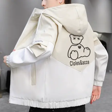 连帽夹克外套男士青少年学生2023春秋季新款潮流休闲工装拼接褂子商品大图