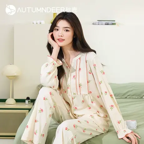 【5A抑菌】秋鹿睡衣女2024春秋新款柔软纯棉可爱印花家居服套装图片