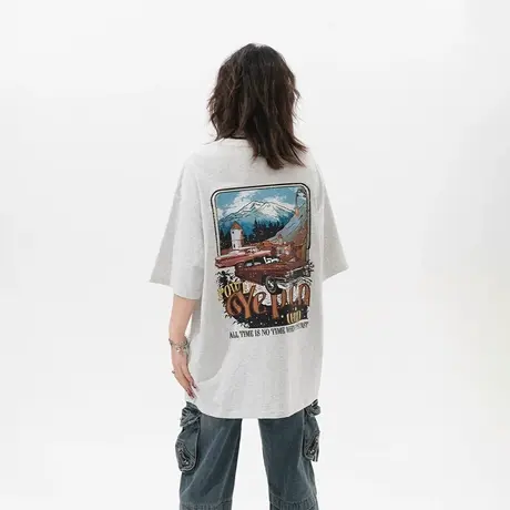 YEP复古油画风纯棉短袖t恤女夏季2024年新款美式潮牌宽松半袖上衣图片