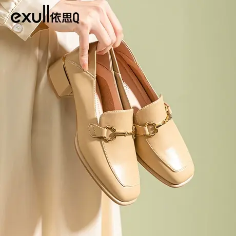 依思q一脚蹬女鞋2024新款春季厚底小皮鞋浅口单鞋女厚底乐福鞋女商品大图