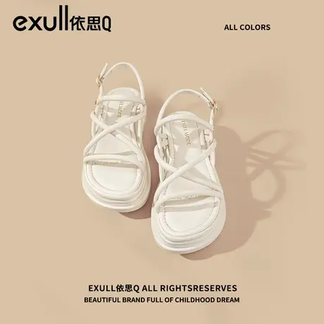 依思q松糕厚底凉鞋女夏季2024新款仙女风软底踩屎感沙滩鞋女外穿商品大图