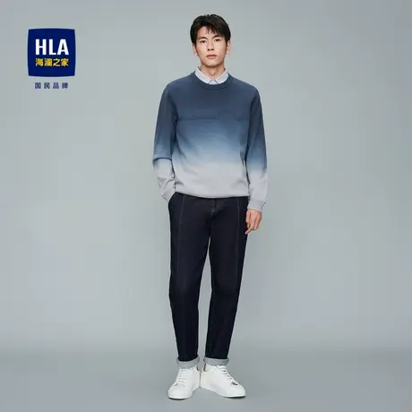 【加绒】HLA/海澜之家假两件保暖针织衫纯棉内里包芯纱套头衫男商品大图
