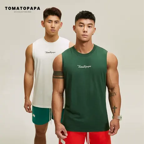 TOMATOPAPA原创背心坎肩男潮牌刺绣无袖马甲透气柔软棉青年上衣商品大图