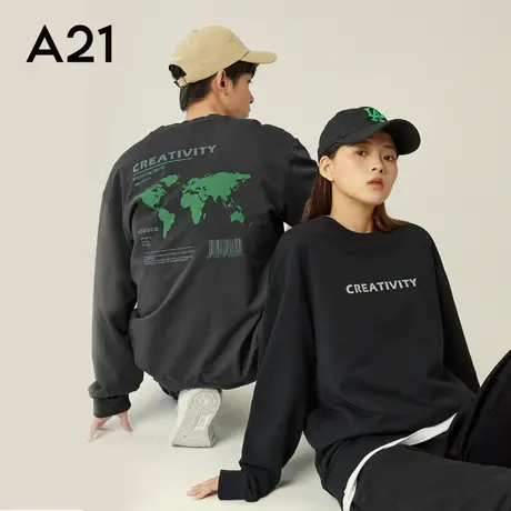 A21男装宽松圆领卫衣潮牌秋季男款上衣男士秋装衣服情侣装早秋图片