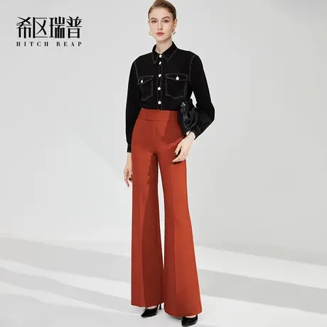 希区高端阔腿裤女2023秋冬新款气质微喇西装工装风时尚简约休闲裤商品大图