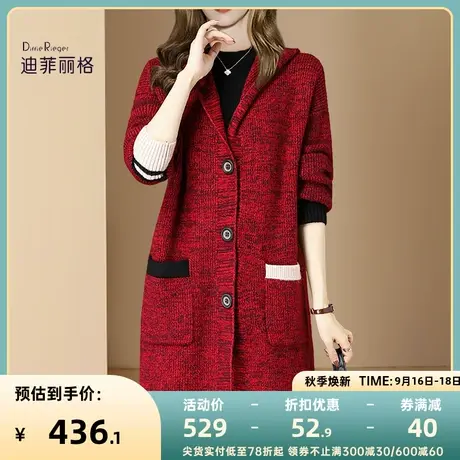 新年红色针织连衣裙女2023早秋宽松口袋优雅气质单排扣针织女裙子图片