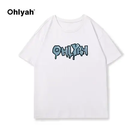 Ohlyah短袖t恤女2023春夏字母宽松时尚内搭黑色纯棉白色女士上衣商品大图
