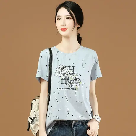 韩潮袭人2023年夏季新款圆领印花短袖上衣百搭刺绣宽松显瘦T恤女商品大图