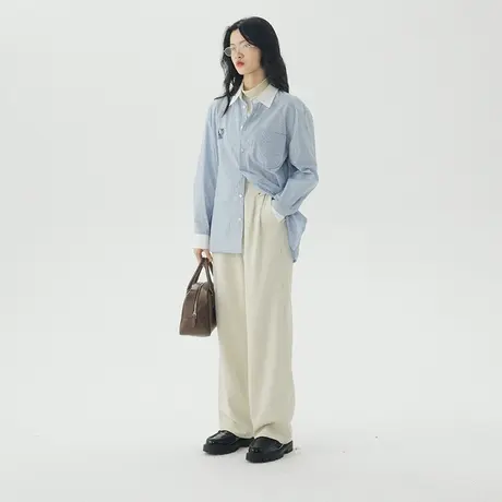 omont蛋挞家 休闲西装裤女秋装2023新款高腰显瘦直筒阔腿裤长裤子商品大图