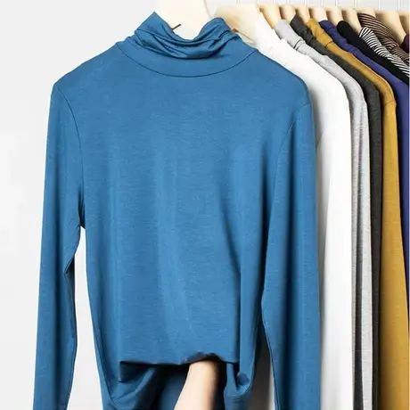 莫代尔高领长袖打底衫女堆堆领内搭白t恤针织衫洋气黑色秋衣上衣图片