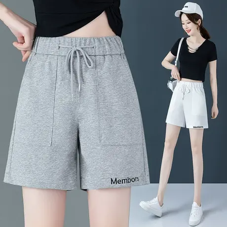 短裤女高腰宽松休闲运动裤灰色2023年夏季百搭直筒阔腿五分裤跑步图片