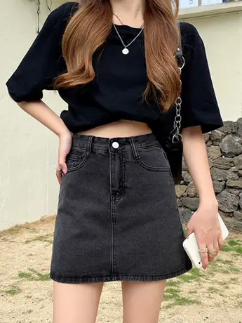 清仓捡漏黑灰色牛仔短裙a字女夏季2023年新款高腰显瘦ins半身裙图片