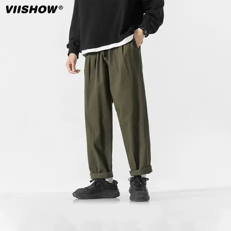 VIISHOW休闲长裤男复古水洗纯色直筒百搭长裤子男纯棉国潮牌男士图片