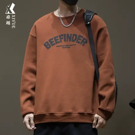 希越新款男士运动卫衣秋冬季大码美式无帽圆领男装加绒加厚上衣潮商品大图