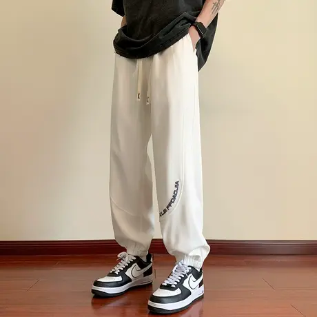青少年白色裤子男款夏季薄款休闲百搭束脚卫裤胖子大码美式运动裤商品大图