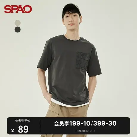 SPAO男士T恤夏季新款圆领口袋撞色短袖休闲T恤SPRAC24H24商品大图