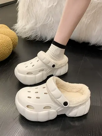 洞洞鞋女外穿2023秋新款松糕跟透气包头拖鞋增高厚底防滑毛毛棉拖商品大图