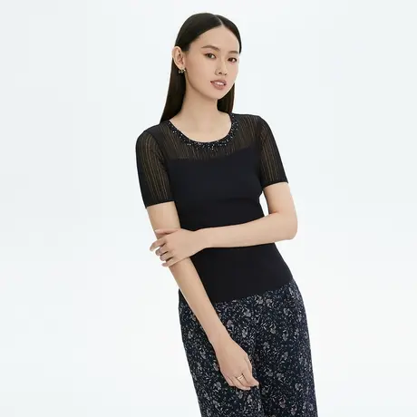 【在淘六公主】Lancy/悦朗姿女圆领短袖修身针织T恤女商场同款图片
