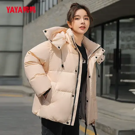 鸭鸭羽绒服女2023年新品连帽短款时尚百搭保暖显瘦面包服外套W图片