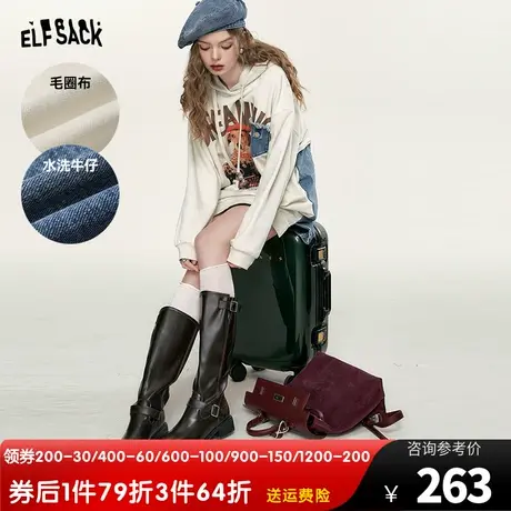 妖精的口袋连帽卫衣连衣裙女2023秋季新款印花宽松长袖设计感裙子图片