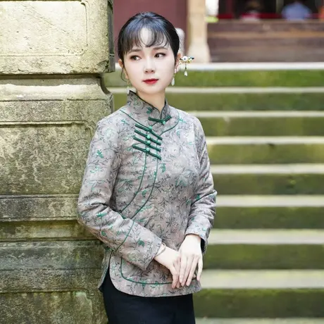 筠雅冬季新款中式唐装改良旗袍女上衣盘扣加厚夹棉保暖棉衣23J635商品大图