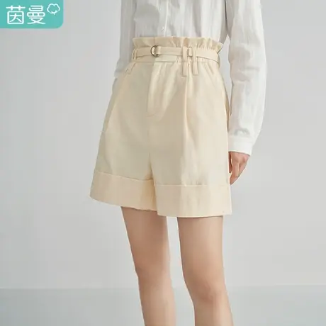 【商场同款】茵曼阔腿短裤女2023年春季新款休闲气质显瘦纯棉裤子图片