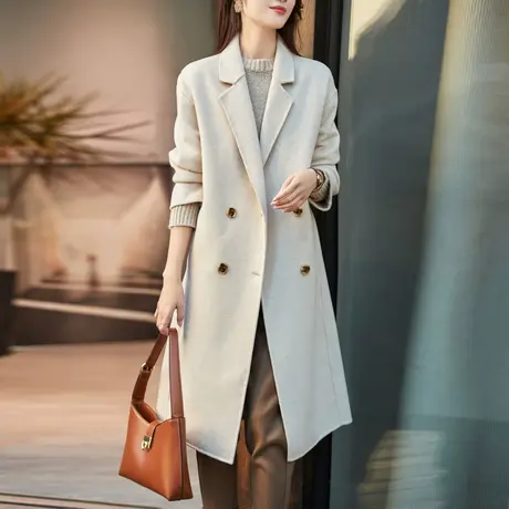 时尚气质长款双面呢大衣2022年冬新款淑女温柔甜美宽松中长款上衣商品大图