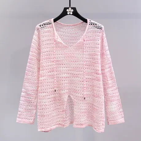 镂空V领防晒薄款针织衫女2023年秋装新款高级感宽松外搭罩衫上衣图片