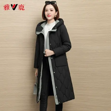 雅鹿系带羽绒服女中长款2022冬季新款妈妈款休闲连帽保暖外套高端商品大图