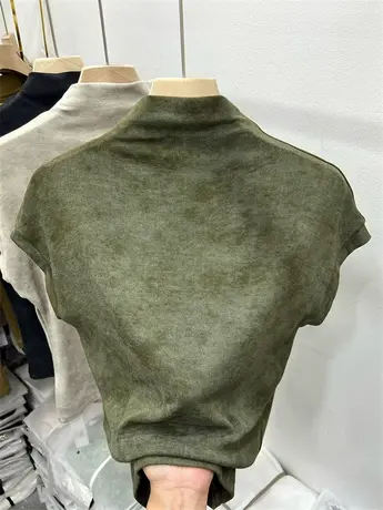 设计感小众扎染撞色针织衫半高领羊绒T恤女2023早秋飞飞袖打底衫商品大图