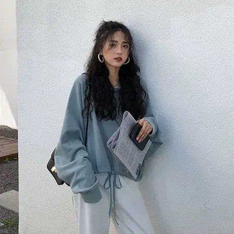 超火cec卫衣女春秋薄款2019新款韩版ins潮学生宽松纯色连帽外套头商品大图