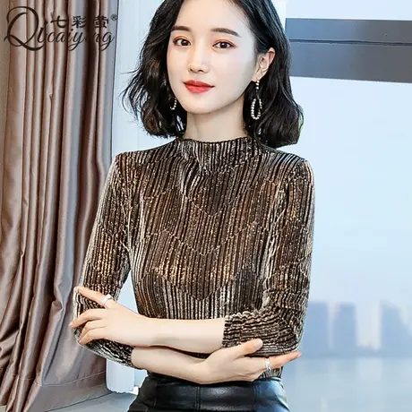女士保暖内衣女加厚加绒妈妈装秋冬季外穿百搭紧身上衣蕾丝打底衫图片