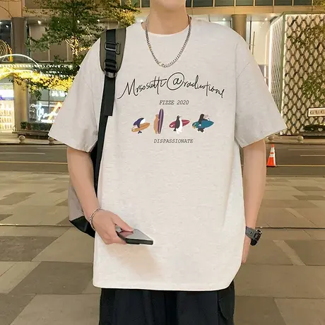 重磅纯棉短袖t恤男夏季新款大码宽松运动休闲体恤衫潮牌美式半袖商品大图