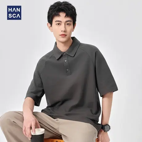 hansca 250g双珠地翻领POLO衫男款2025夏季薄款透气插肩袖短袖t恤商品大图
