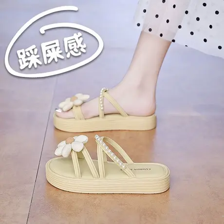 厚底花朵凉鞋女2025夏季新款网红配裙子平底防滑宽胖脚孕妇凉拖鞋图片