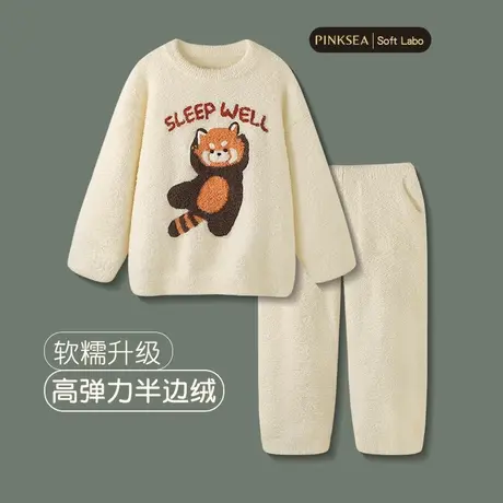 Pinksea睡衣秋冬款女2025新款可爱半边绒加厚保暖冬季家居服套装图片
