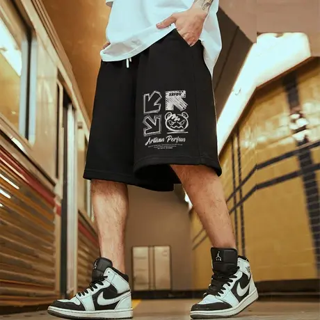 夏季宽松短裤男潮牌休闲裤纯棉运动裤加肥加大五分裤大码篮球短裤商品大图