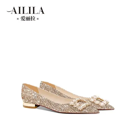 爱丽拉平底舒适婚鞋女2023新款水钻禾秀婚纱两穿孕妇不累脚新娘鞋商品大图