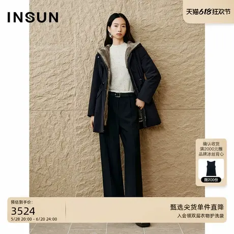 INSUN恩裳专选2024冬季休闲连帽可拆水貂毛派克服图片