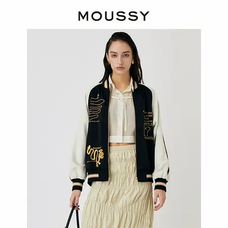 MOUSSY 新品龙年限定龙纹拼色棒球服夹克拉链外套女028HS930-0291图片