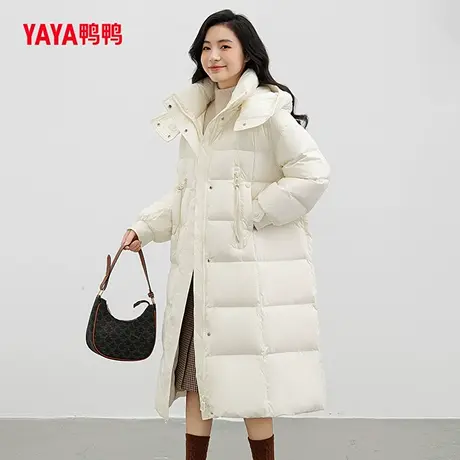 鸭鸭羽绒服女2024年冬季新品长款加厚保暖可拆卸帽保暖外套J商品大图