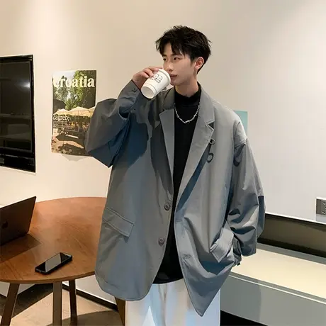 西装外套男高级感春秋季潮牌加大码宽松休闲夹克男士翻领西服外衣商品大图