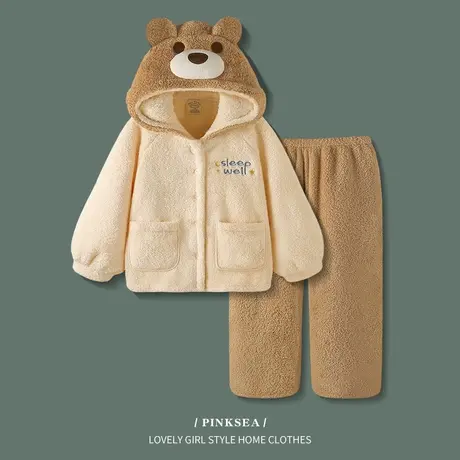 Pinksea睡衣女冬季新款可爱秋冬可外穿加厚保暖珊瑚绒家居服套装图片
