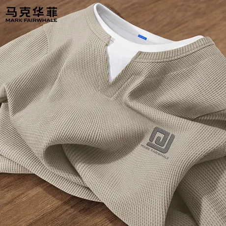 马克华菲华夫格长袖男t恤秋季2025新款港风假两件打底衫男生上衣X商品大图