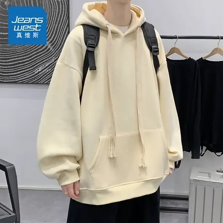 KZH真维斯港风长袖卫衣男秋季新款宽松时尚连帽潮流保暖休闲上衣商品大图