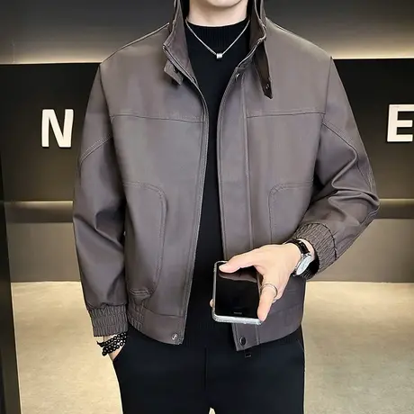 高端皮衣外套男士2025新款春秋冬季高级感痞帅百搭立领夹克衫男款商品大图