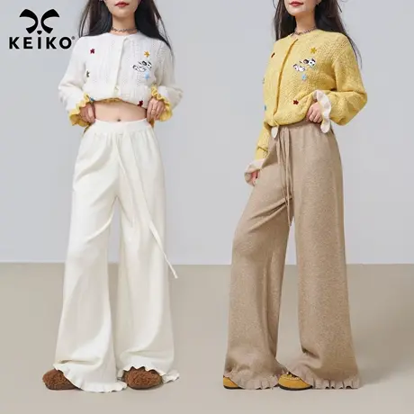 KEIKO 慵懒百搭针织直筒休闲裤25秋冬垂感软糯宽松阔腿裤裤糯米裤商品大图