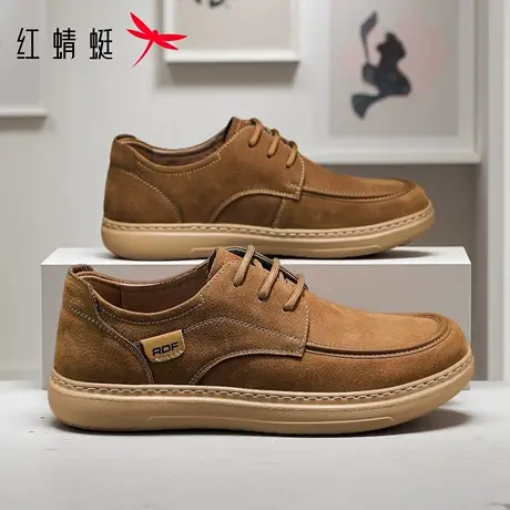 红蜻蜓男鞋秋季新款真皮袋鼠鞋商务通勤休闲皮鞋软底勃肯工装板鞋图片